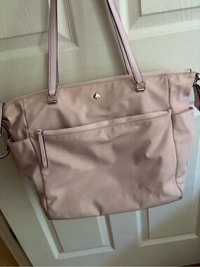 kate spade Pale Pink Nylon Tote diaper bag with silver Spade Accent